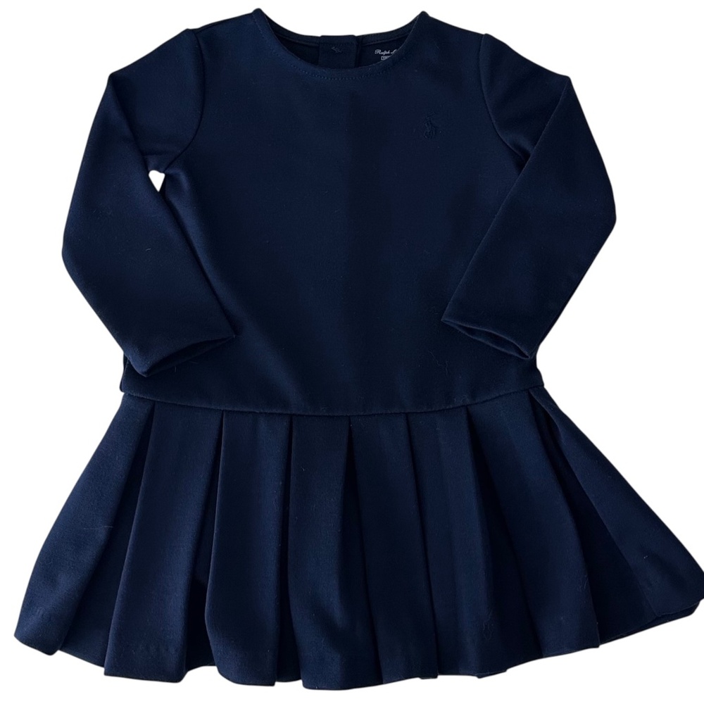Ralph Lauren Dress Baby Infant Girls 12M 12 Months Peplum Ruffle Navy Blue